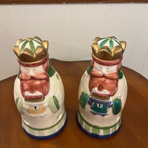 Two Vintage Ceramic King Luminaries - Gold, Green, Red,‎ Blue